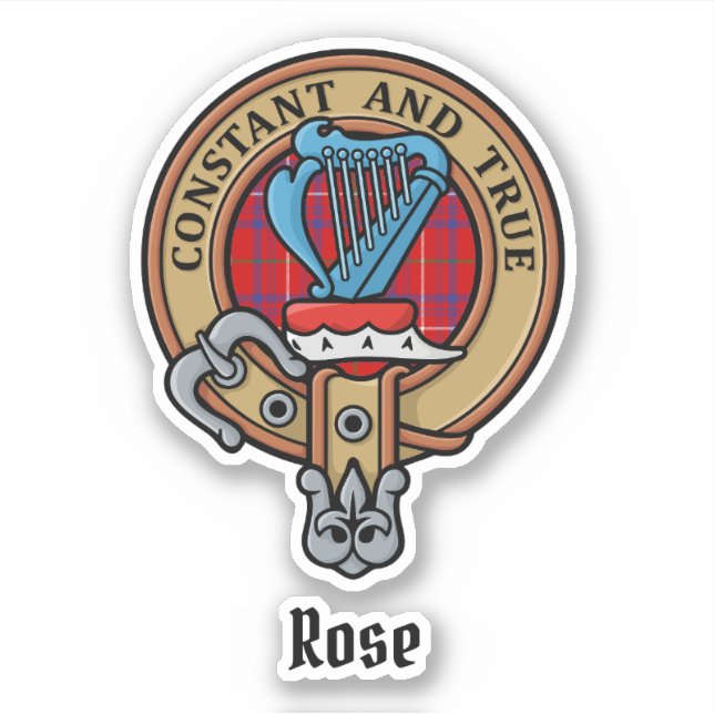 Clan Rose Wappen über Tartan Aufkleber (Vorderseite)