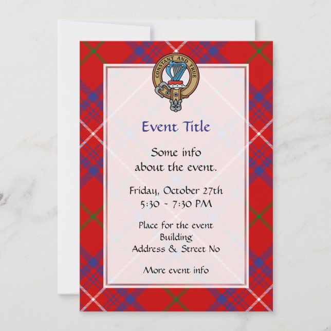 Clan Rose Wappen über Tartan Einladung (Vorderseite)