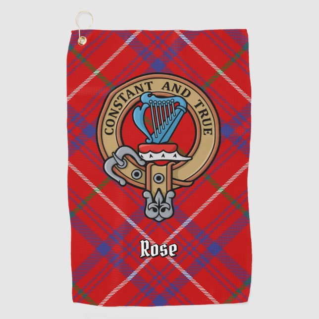 Clan Rose Wappen über Tartan Golfhandtuch (Vorderseite)