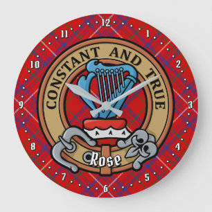 Clan Rose Wappen über Tartan Große Wanduhr