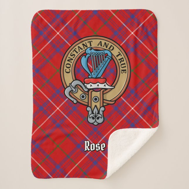 Clan Rose Wappen über Tartan Sherpadecke (Vorderseite)