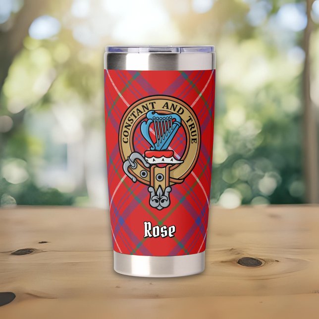 Clan Rose Wappen über Tartan Thermobecher (Von Creator hochgeladen)