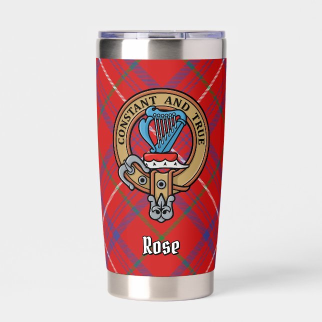 Clan Rose Wappen über Tartan Thermobecher (Vorderseite)
