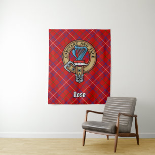 Clan Rose Wappen über Tartan Wandteppich