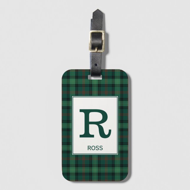 Clan Ross Jagd Tartan Green Kariert Monogram Gepäckanhänger (Vorderseite Vertikal)