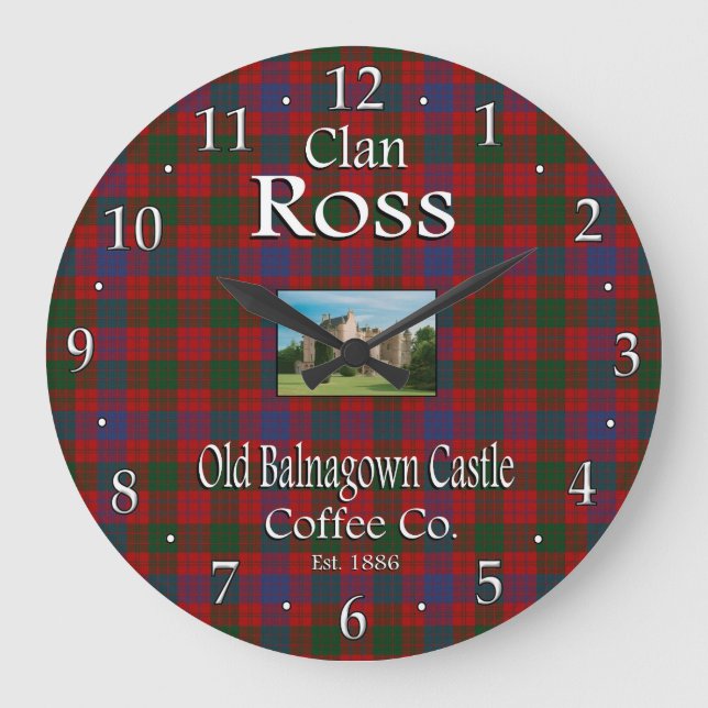 Clan Ross Old Balnagown Castle Coffee Co. Große Wanduhr (Vorderseite)