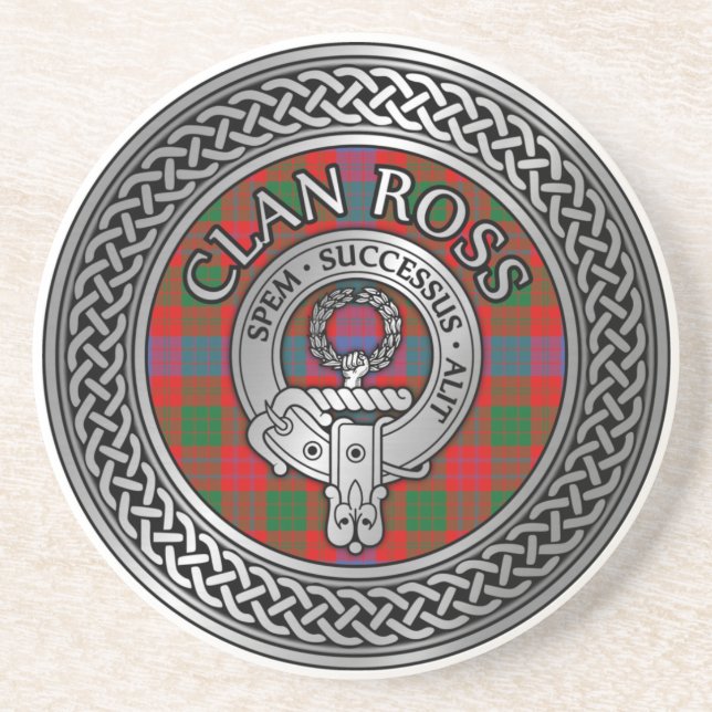 Clan Ross Wappen & Tartan Knot Getränkeuntersetzer (Vorne)