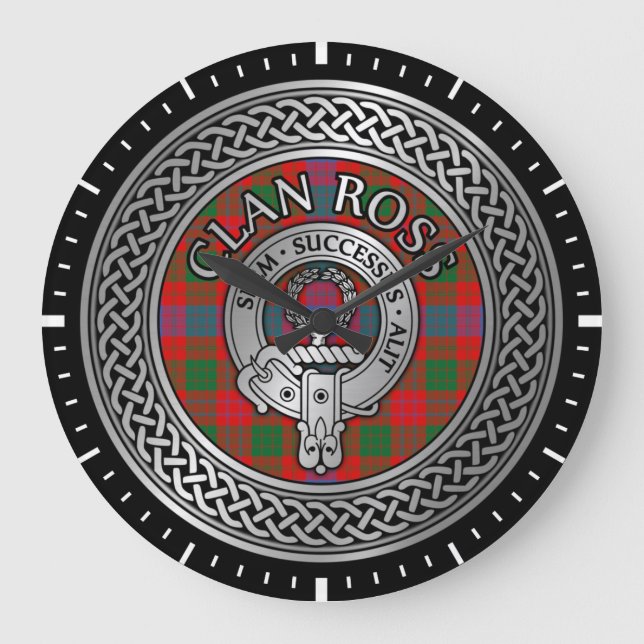 Clan Ross Wappen & Tartan Knot Große Wanduhr (Vorderseite)