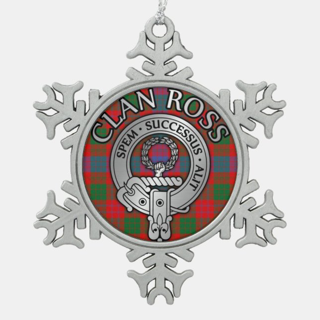Clan Ross Wappen & Tartan Knot Schneeflocken Zinn-Ornament (Vorderseite)