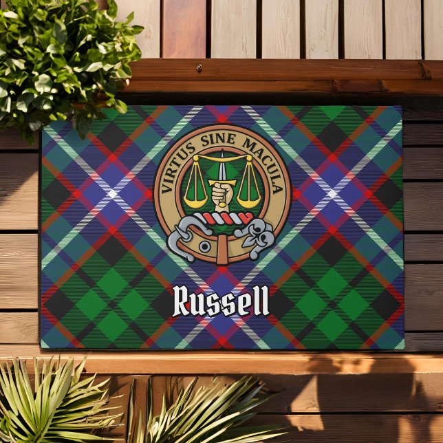 Clan Russell Crest über Tartan Fußmatte (Von Creator hochgeladen)