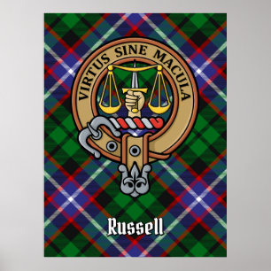 Clan Russell-Wappen auf Tartan Poster