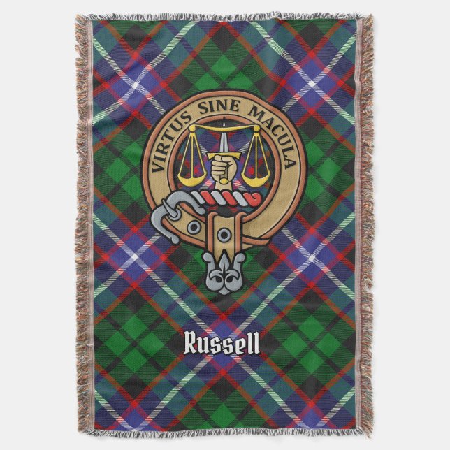 Clan Russell-Wappen über Tartan Decke (Vorderseite Vertikal)