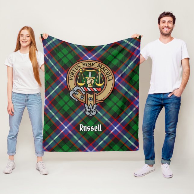 Clan Russell-Wappen über Tartan Fleecedecke (Beispiel)
