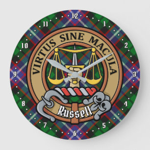Clan Russell-Wappen über Tartan Große Wanduhr