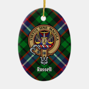 Clan Russell-Wappen über Tartan Keramik Ornament