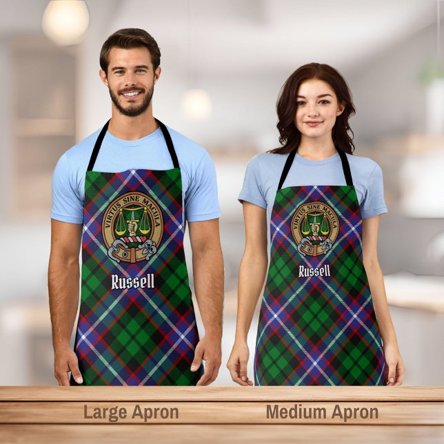 Clan Russell-Wappen über Tartan Schürze (Von Creator hochgeladen)