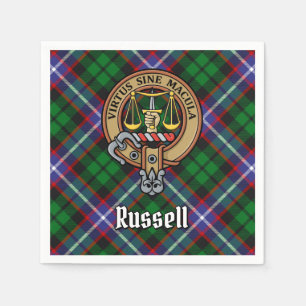 Clan Russell-Wappen über Tartan Serviette