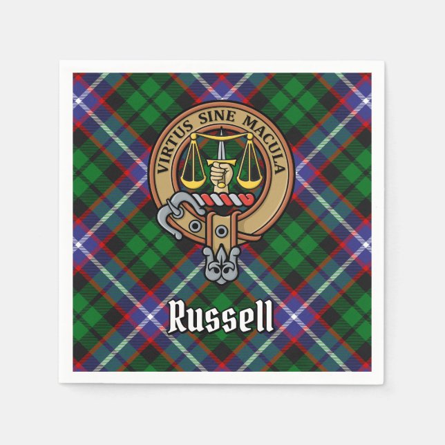 Clan Russell-Wappen über Tartan Serviette (Vorderseite)