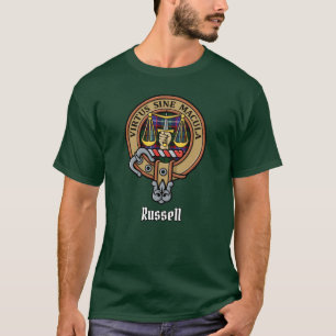 Clan Russell-Wappen über Tartan T-Shirt