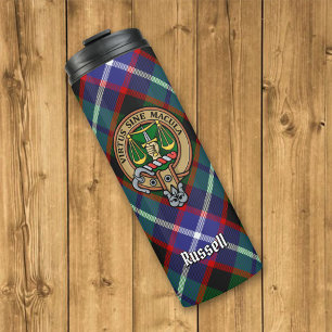 Clan Russell-Wappen über Tartan Thermosbecher