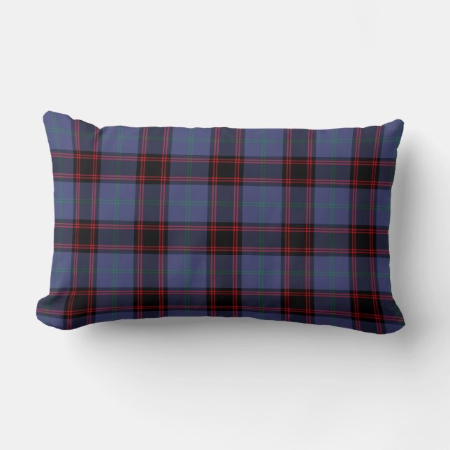 Clan Rutherford Tartan Royal Blue und Black Karier Lendenkissen (Vorderseite)