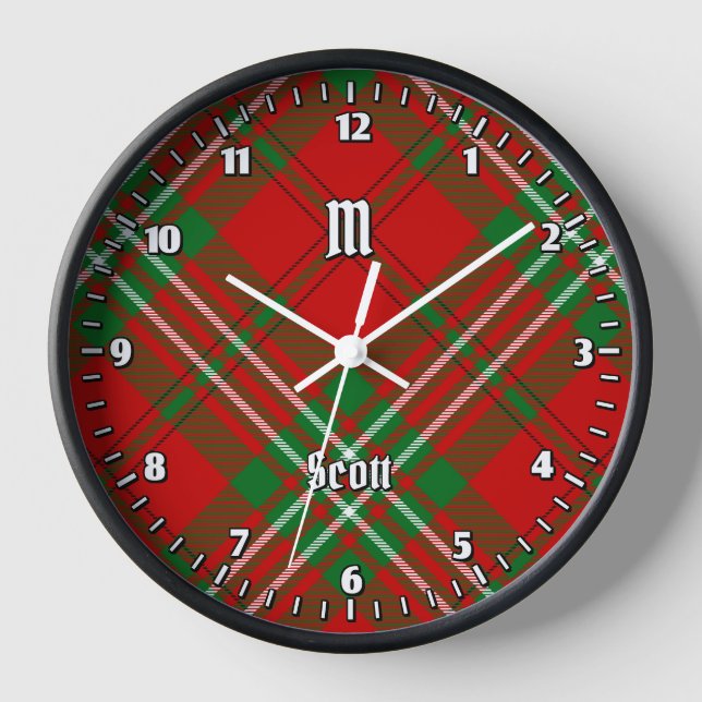 Clan Scott Red Tartan Large Clock Uhr (Vorderseite)
