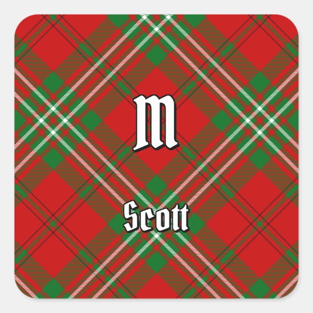 Clan Scott Red Tartan Square Sticker (Vorderseite)