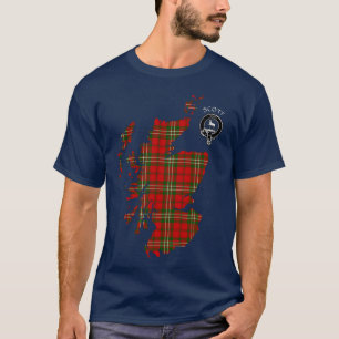 Clan Scott Tartan Map & Wappen T - Shirt