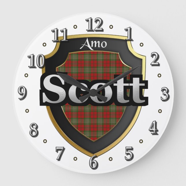 Clan Scott Tartan Scottish Dream Clock Große Wanduhr (Vorderseite)