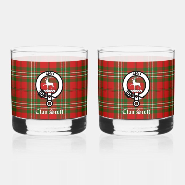 Clan Scott Wappen Abzeichen & Tartan individuell a Whiskyglas (Vorderseite)