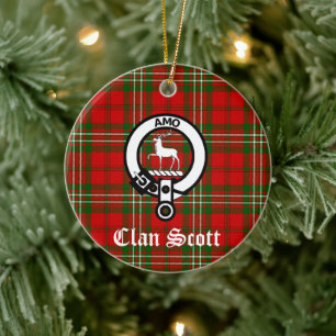 Clan Scott Wappen Abzeichen und Tartan Keramik Ornament
