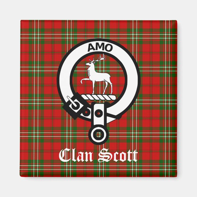 Clan Scott Wappen Abzeichen und Tartan Magnet (Vorne)