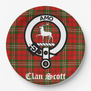 Clan Scott Wappen Abzeichen und Tartan Pappteller