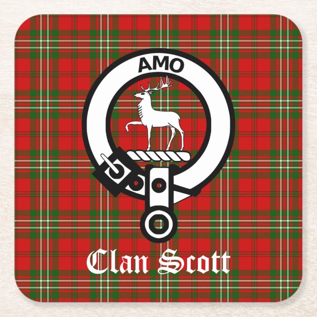 Clan Scott Wappen Abzeichen und Tartan Rechteckiger Pappuntersetzer (Vorderseite)