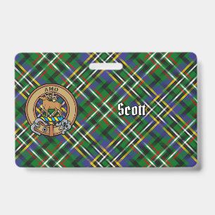 Clan Scott-Wappen auf grünem Tartan Ausweis
