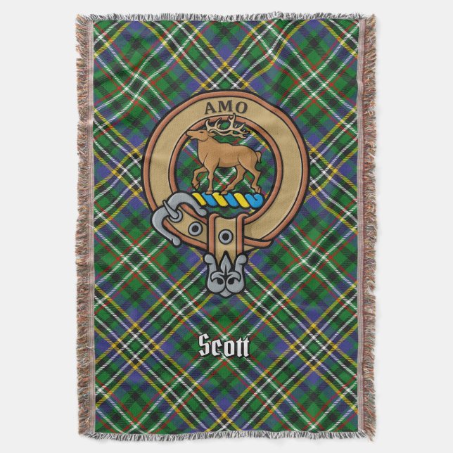 Clan Scott-Wappen auf grünem Tartan Decke (Vorderseite Vertikal)