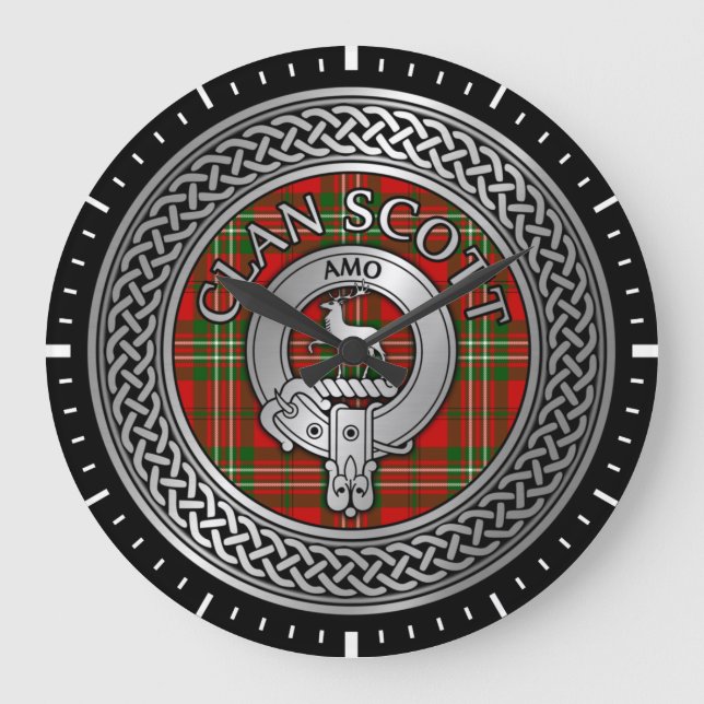 Clan Scott Wappen & Tartan Knot Große Wanduhr (Vorderseite)