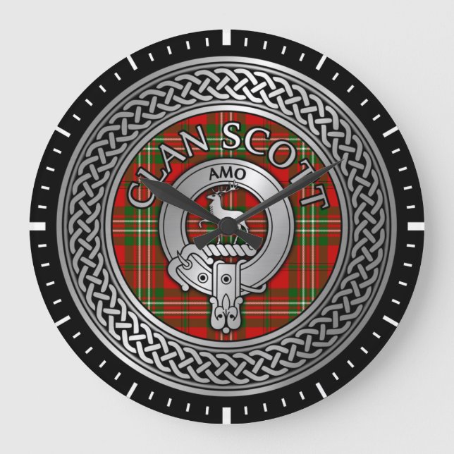 Clan Scott Wappen & Tartan Knot Large Clock Große Wanduhr (Vorderseite)