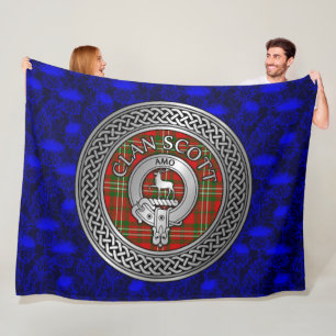 Clan Scott Wappen & Tartan Knot on Thistle Fleecedecke