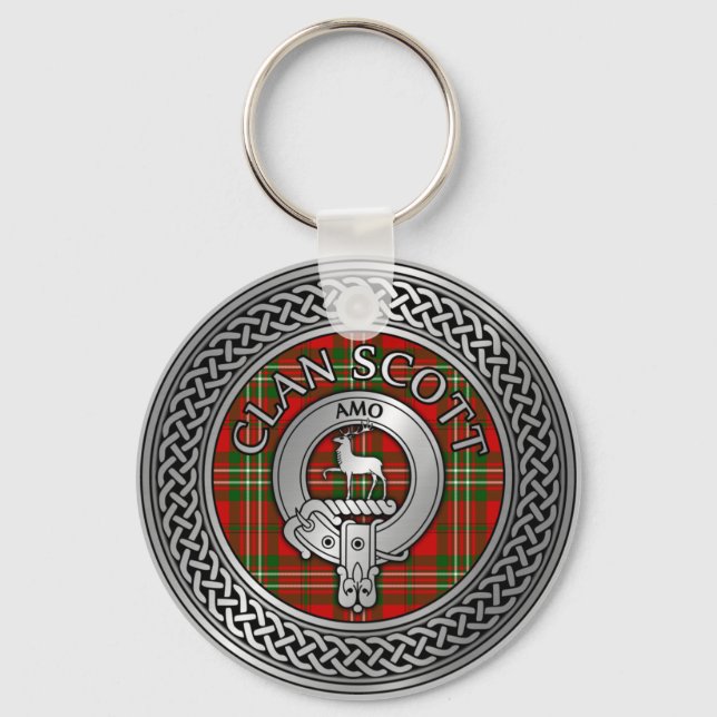 Clan Scott Wappen & Tartan Knot Schlüsselanhänger (Vorderseite)