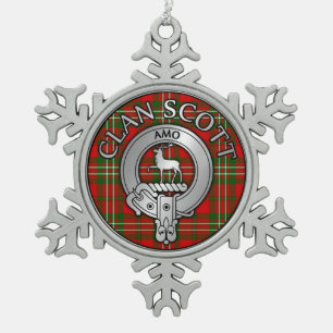 Clan Scott Wappen & Tartan Schneeflocken Zinn-Ornament