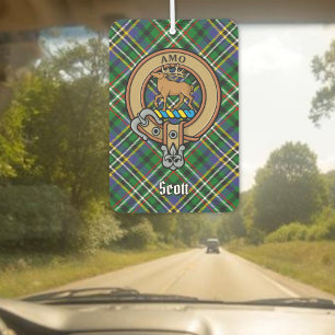 Clan Scott Wappen über Green Tartan Air Freshener Autolufterfrischer