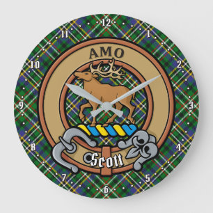 Clan Scott Wappen über Green Tartan Große Wanduhr