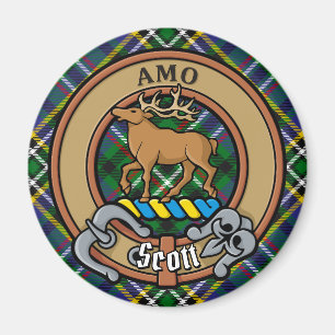 Clan Scott Wappen über Green Tartan Magnet