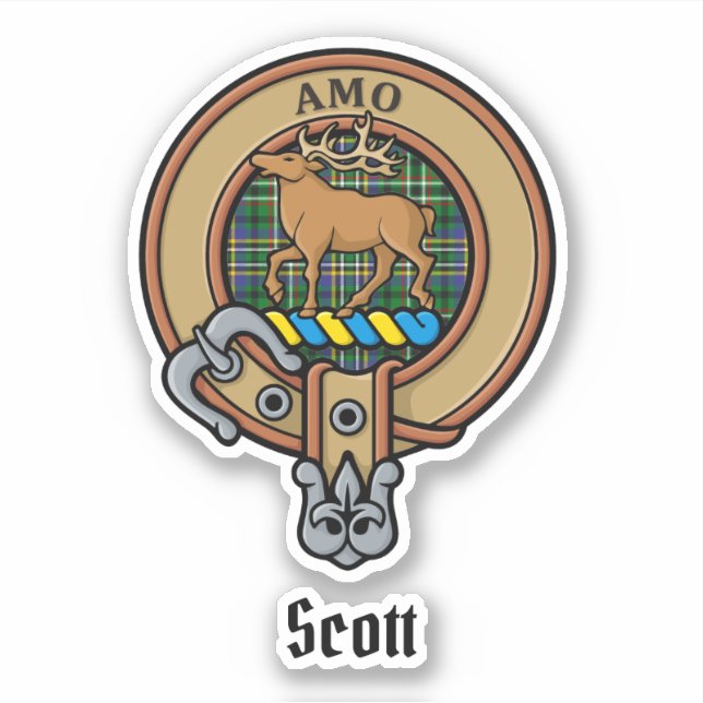 Clan Scott Wappen über Green Tartan Sticker (Vorderseite)