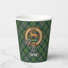 Clan Scott Wappen über grüne Tartan-Papiergruppen Pappbecher