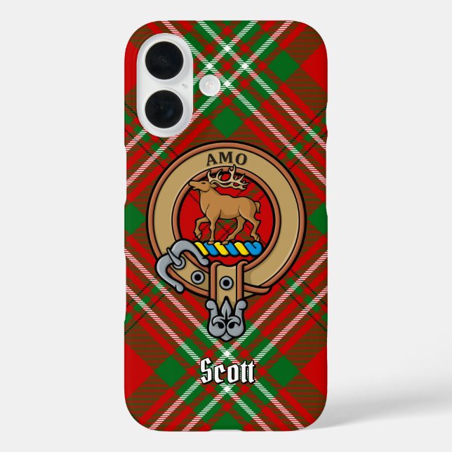 Clan Scott Wappen über Red Tartan iPhone Case (Rückseite)