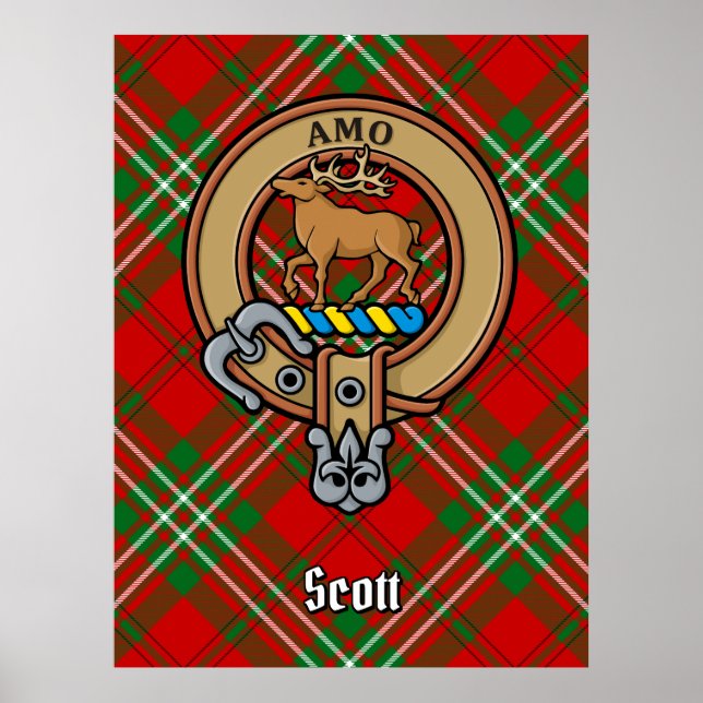 Clan Scott Wappen über Red Tartan Poster (Vorne)