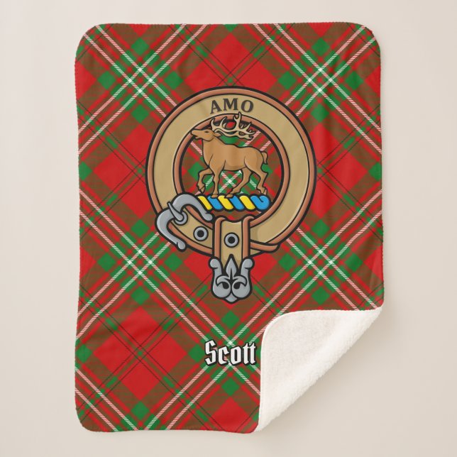 Clan Scott Wappen über Red Tartan Sherpadecke (Vorderseite)