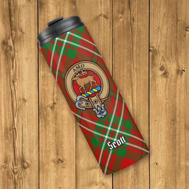 Clan Scott Wappen über Red Tartan Thermosbecher (Von Creator hochgeladen)